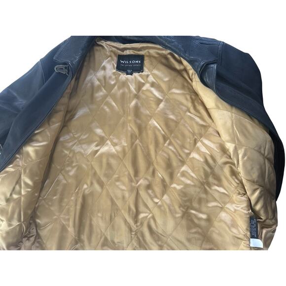 Vintage Wilsons Mens Large Leather Distressed Black Coat Jacket Zip Metal Toggle - Picture 8 of 15